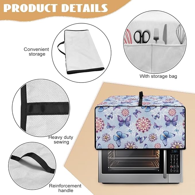 Butterfly Toaster Oven Cover Wide Slot Boho Mandala Print Toaster Oven Air Fryer Cover Dustproof Universal Fit Most Standard Toasters Blue