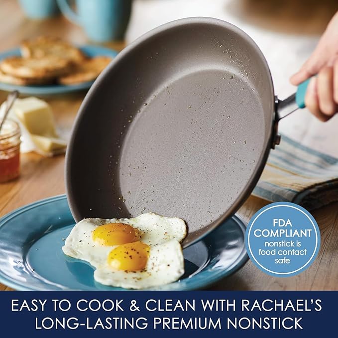Rachael Ray Cucina Nonstick Cookware Pots and Pans Set 12 Piece Agave Blue