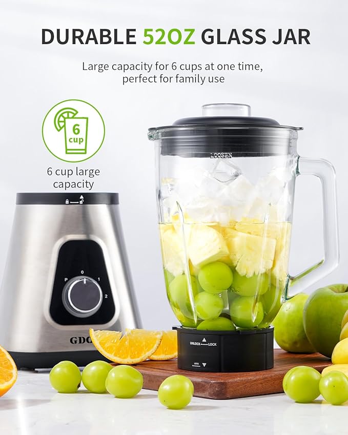 GDOR 1200W Blender for Smoothies and Shakes 52 Oz Countertop Blender &amp 22 Oz Personal Blender Combo 6-leaf Blade 3 Adjustable Speed for Juices Frozen Fruit Drinks Sauces Self-Cleaning