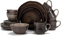 Elanze Designs Reactive Glaze Farmhouse Rustic Boho Ceramic Stoneware Dinnerware 16 Piece Plate Bowl Mug Dish Set - Service for 4 Mocha Grey Ombre