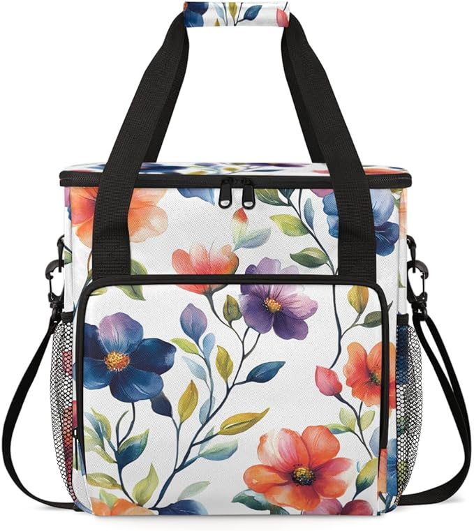 Enchanting Flowers Coffee Maker Carrying Bag Portable Travel Storage Tote Bag Compatible with K-Mini or K-Mini Plus Single Serve Coffee Brewer Carrying Case with Multiple Pockets &amp Shoulder Stra