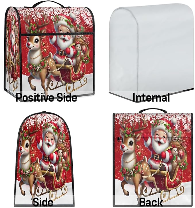 cfpolar Kitchen Aid Mixer Cover Compatible with 6-8 Quarts Christmas Elk Bell Santa Claus Stand Mixer Cover Kitchen Aid Mixers Accessories Appliance Organizer Bag Dust Covers with Zipper Pocket