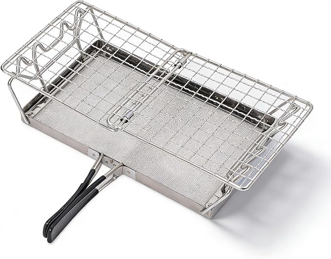 Camping Stove Toaster Foldable Stainless Steel Portable Stovetop 25.5x15cm - Stable Structure Even Heat Distribution Ideal for Picnic and Outdoor Cooking