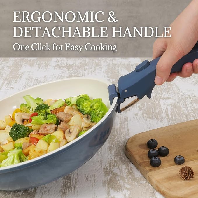 Ceramic Cookware Set Non Stick 8Pcs Pots and Pans Set Detachable Handle Induction Kitchen Cooking Set with Frying Pans Oven Dishwasher Safe PFAS/PFOA Free Navy