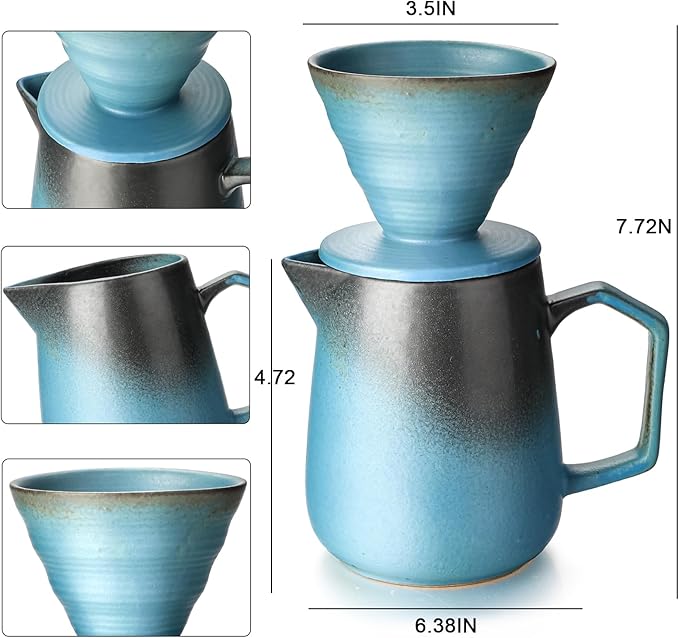 Pour Over Coffee MakerCeramic Coffee Maker 20oz/620ml Pour Over Coffee Dripper (Blue)