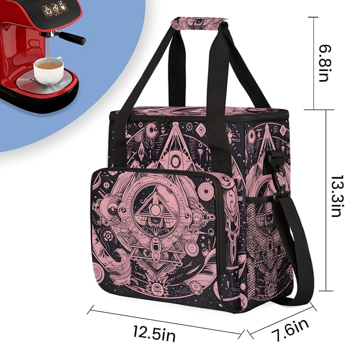 Magic Circle Coffee Maker Carrying Bag Sacred Geometry Travel Storage Bag Compatible with K-Mini or K-Mini Plus Single Serve Coffee Brewer Carrying Case with Multiple Pockets &amp Shoulder Strap