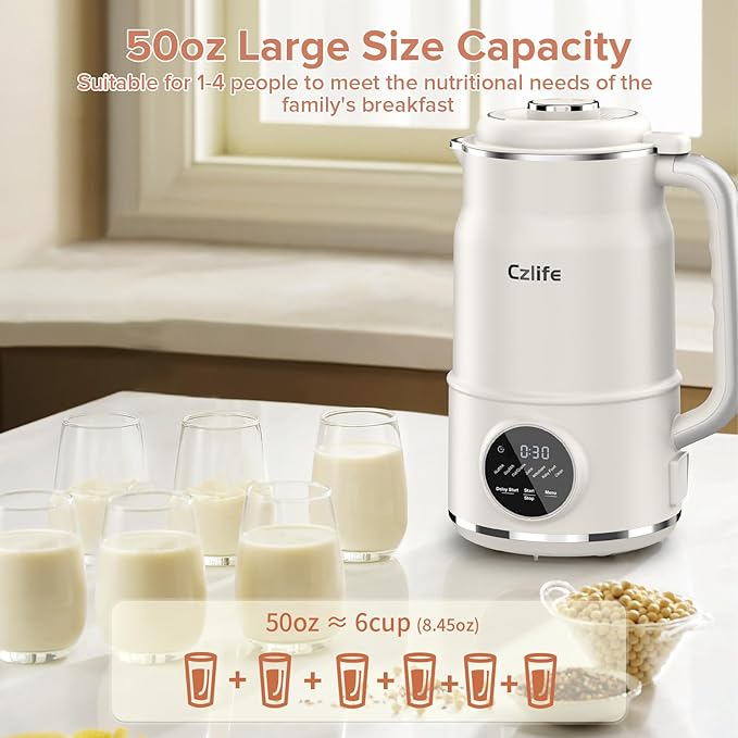 N7 Nut Milk Maker 50oz (1.5L) Automatic Soy Milk Maker Machine for Homemade Oat Milk Nutmilk Juice Milkshake Baby Food Grains Almonds Milk Maker with Delay Start/Keep Warm/Clean