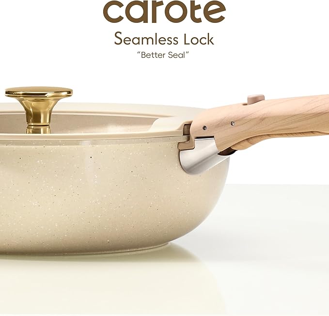 CAROTE 25PCS Ceramic Cookware Set Pots and Pans set Non Stick RV Kitchen Cooking Set Removable Handles Oven Safe Induction Cookware Non-toxic Kitchen Cooking Set PFAS and PFOA Free