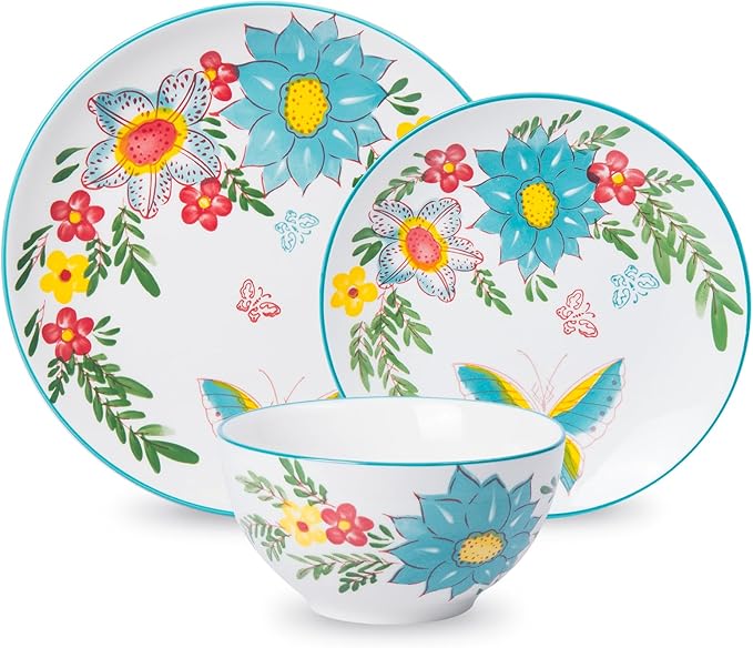 HomePop Ceramic 12-Pieces Dinnerware SetsDish Plates and Bowls Sets - Red