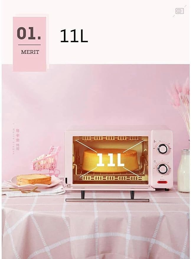 Mini Electric Oven Of 1000 W For Home 11 L Temperature Control 100-230 ℃ And 60-Minute Timer Bread Smart Bank Tempered Glass Door