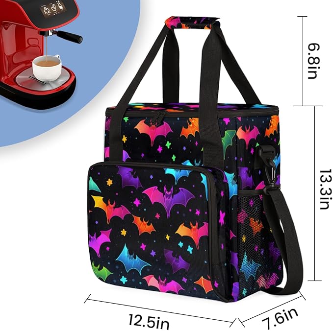 Gothic Bat Coffee Maker Carrying Bag Mystical Bat Travel Storage Bag Compatible with K-Mini or K-Mini Plus Single Serve Coffee Brewer Carrying Case with Multiple Pockets &amp Shoulder Strap