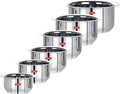 Sumeet Stainless Steel Mini to Big Size Flat Bottom Induction &amp Gas Stove Friendly Tope/Patila/Cookware Set of 6Pcs (370ML 550ML 800ML 1100ML1400ML 1800ML)