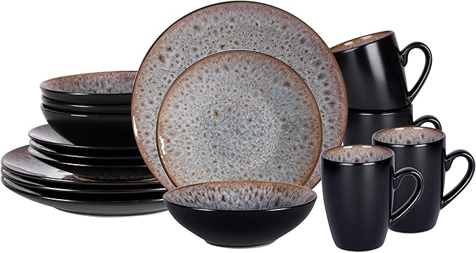 Stoneware Dinner Set Reactive Glaze (16pc Set Beige)