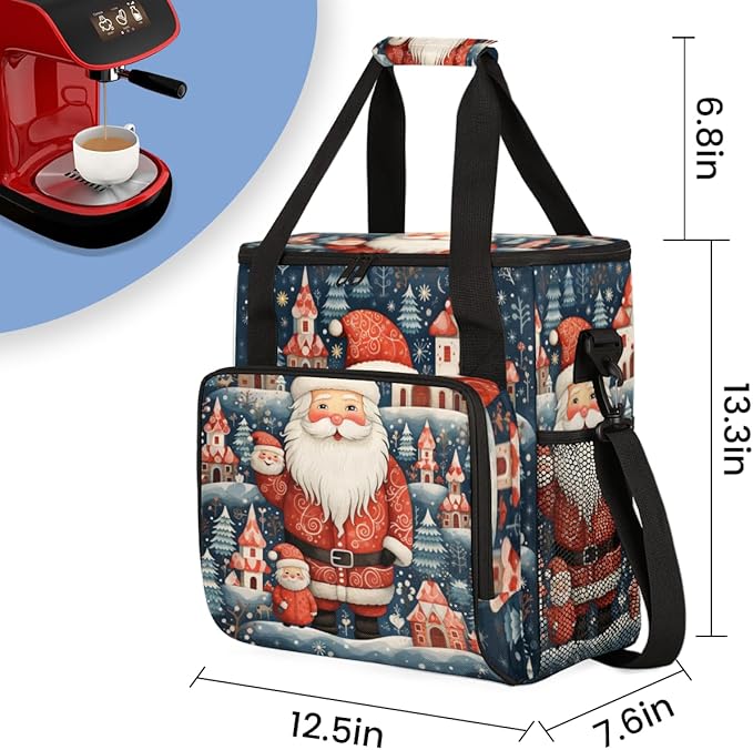 Xmas Santa Claus Coffee Maker Carrying Bag Retro Santa Claus Travel Storage Bag Compatible with K-Mini or K-Mini Plus Single Serve Coffee Brewer Carrying Case with Multiple Pockets &amp Shoulder St