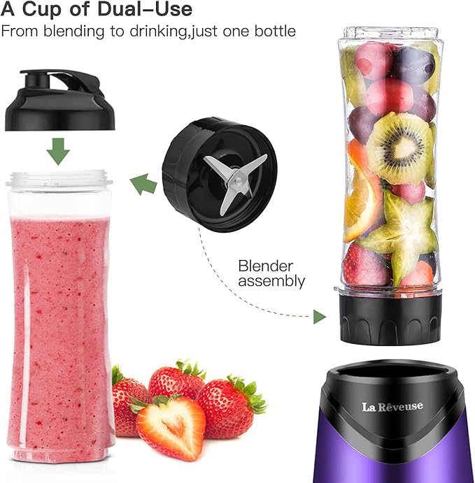 La Reveuse 300W Personal Size Blender (Purple) + La Reveuse 2-Cup Mini Food Chopper (White)