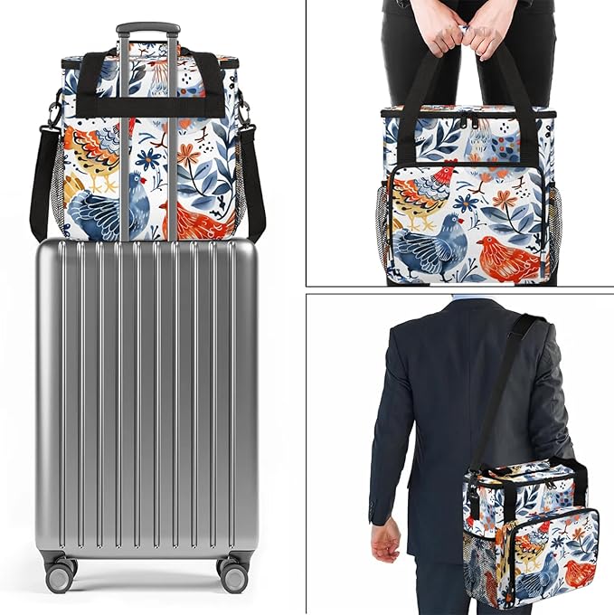 Cute Chicken Coffee Maker Carring Bag Large Insulated Storage Organizer Case Tote Bags with Shoulder Strap for Travel Work Picnic