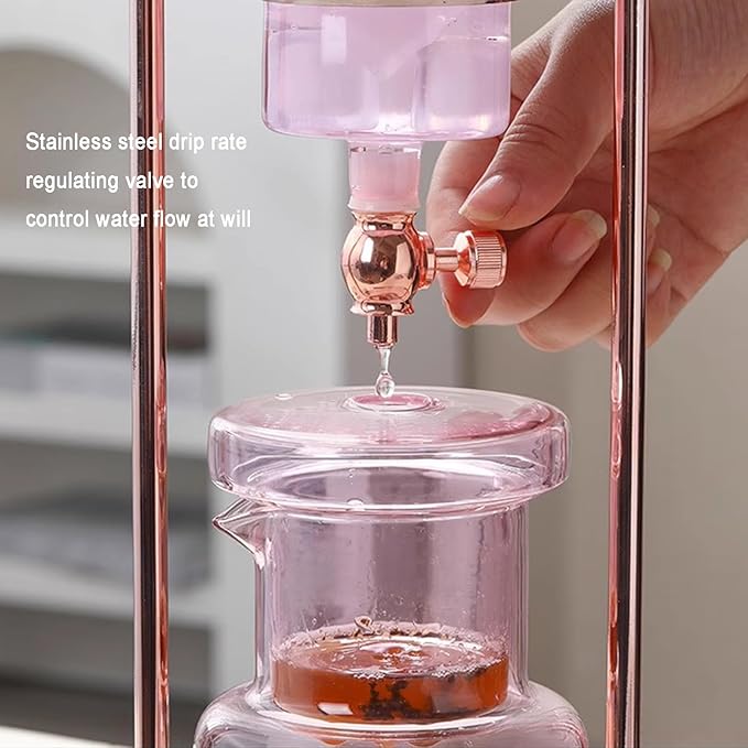Cold Brew Coffee Tower Ice Drip Coffee Machine with Slow Drip Technology Metal Bracket 600ml Large Capacity Glass Pot for Home Office 4-6 Cups
