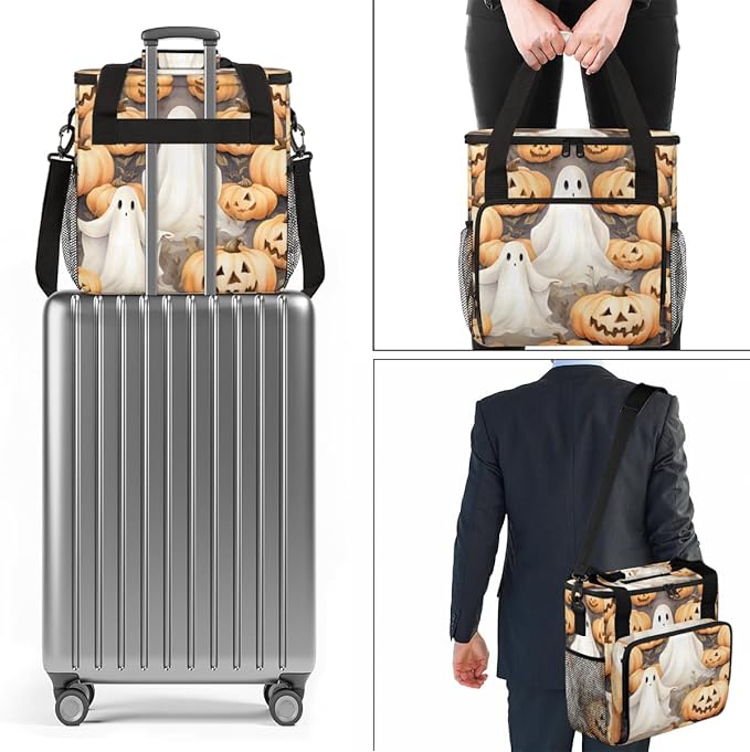 Halloween Ghosts Pumpkin Coffee Maker Carrying Bag Travel Storage Bag Compatible with K-Mini or K-Mini Plus Single Serve Coffee Brewer Carrying Case with Multiple Pockets &amp Shoulder Strap