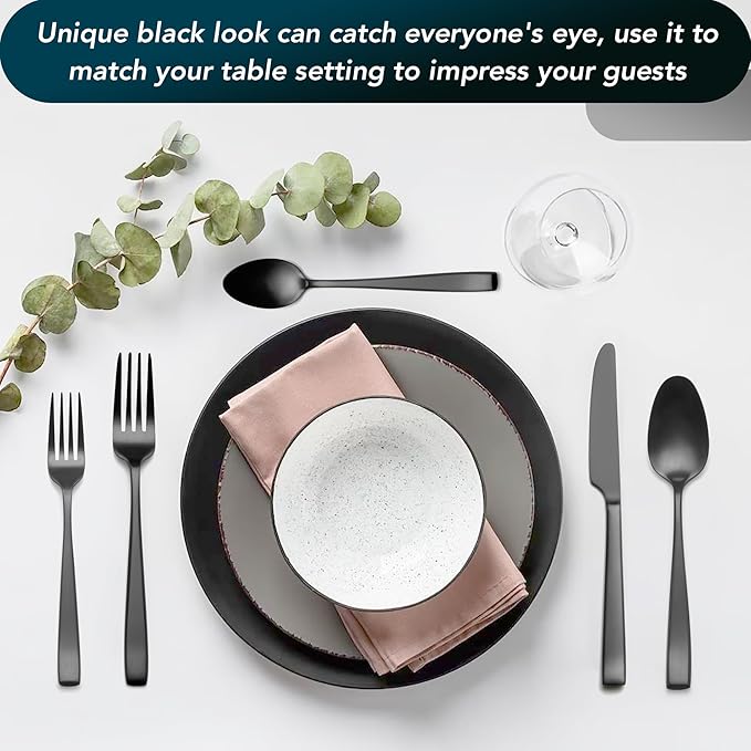 Matte Black Silverware Set EIUBUIE 40-Piece Premium Stainless Steel Black Cutlery Set for 8 Matte Flatware Sets Kitchen Utensils Sets Include Forks Spoons Knives