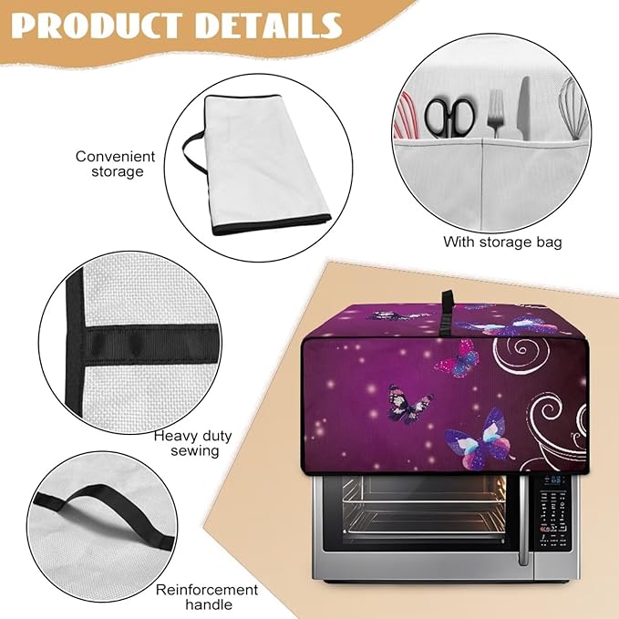 Butterfly Print Toaster Oven Dust Cover Heavy Duty Dustproof Smart Microwave Oven Protector Washable Toaster Oven Air Fryer Cover 18.5 x 14.5 x 9 Purple