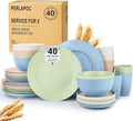 40 PCS Wheat Straw Dinnerware Sets Unbreakable Dishes Set for 8 Plastic Plates and Bowls Sets with Cups Dishwasher &amp Microwave Safe - Colorful