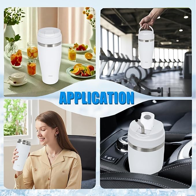 Ice Shave 2-in-1 Stainless Steel Vacuum Tumbler &amp Cordless Blender - 28oz Leak Resistant Cold 24Hrs/Ice 2 Days 120 Watts with Waterproof Charging - For Smoothies Home/Office/Car White