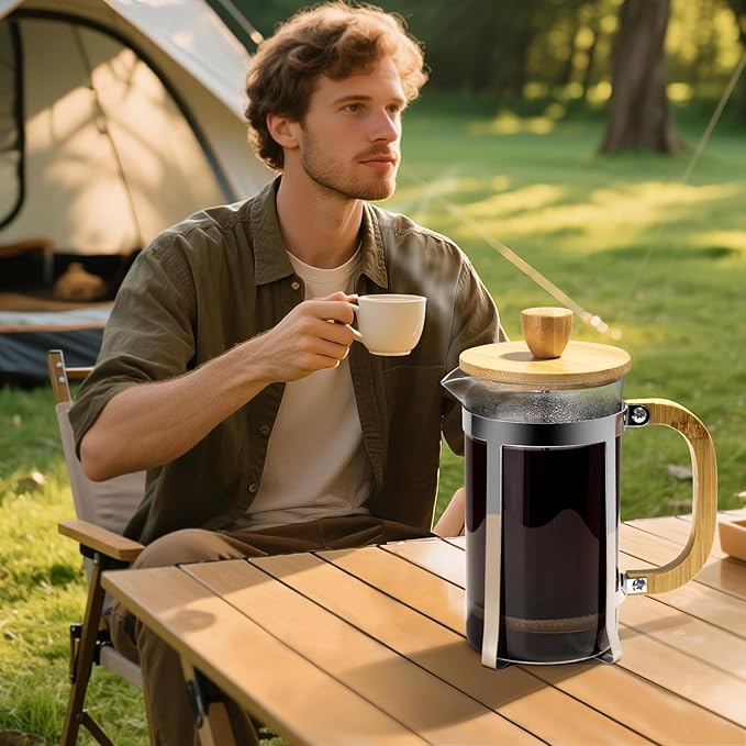MERMOO YILAN French Press Coffee Maker &amp Tea Press 20oz Borosilicate Glass Carafe Plastic-Free Small Coffee Maker for Loose Leaf Tea Cold Brew &amp Milk Frothing Includes Measuring Spoon