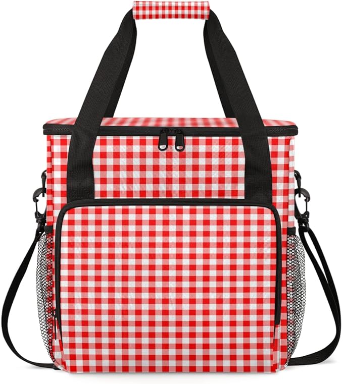 Orange Plaid Coffee Maker Carrying Bag Portable Travel Storage Tote Bag Compatible with K-Mini or K-Mini Plus Single Serve Coffee Brewer Carrying Case with Multiple Pockets &amp Shoulder Strap