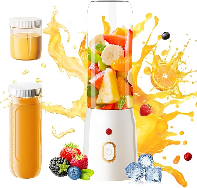 Personal Size Blender for Shakes and Smoothies15.6 oz Portable Blender with 10 BladesRechargeable Mixers Fresh Fruit JuicersMultifunctional Blender with 2 cupsFor TravelSportsOuting 01-white