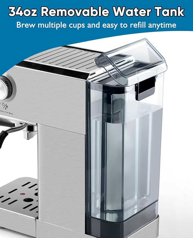 CUSIMAX Espresso Machine 20Bar Compact Coffee Machine with Powerful Steam Wand for Latte &amp Cappuccino Stainless Steel Espresso Maker with 34oz Remevable Water Tank