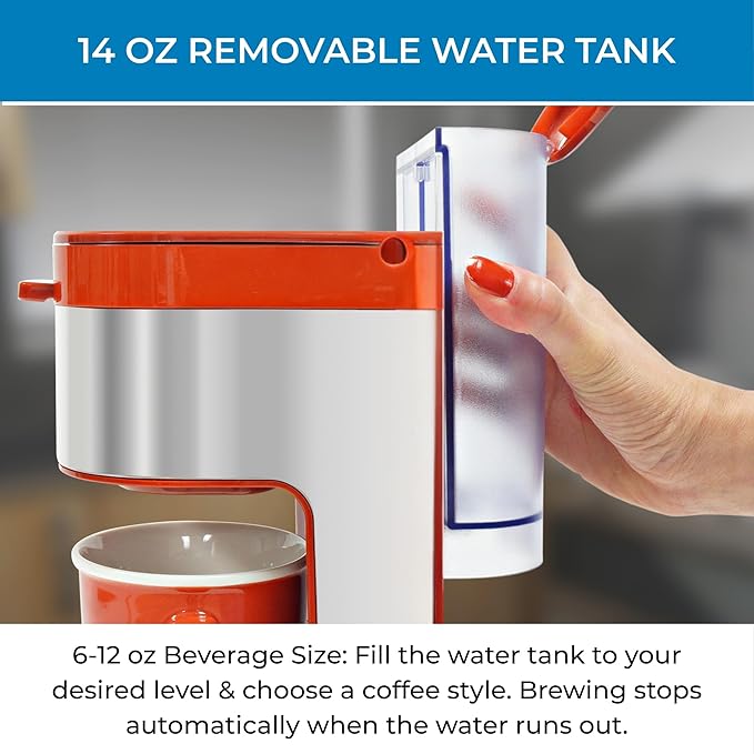 Kenmore Single Serve Coffee Maker – 6–14 Oz Brew Sizes Compatible with Keurig K‑Cup Pods &amp Ground Coffee One Cup Brewer Travel Mug Friendly Auto Shut‑Off Hot &amp Iced maquina de cafe Red