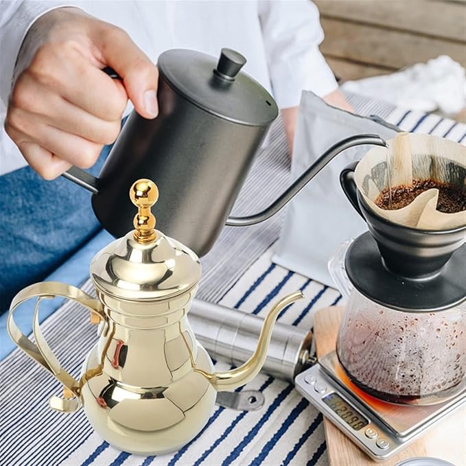 Coffeemaker Pots Kettle Coffee Tea Pot Turkish Pour Copperoverstove Gooseneck Maker Stovetop Steel Stainless Kitchen Teapot Set Camping(Silver)