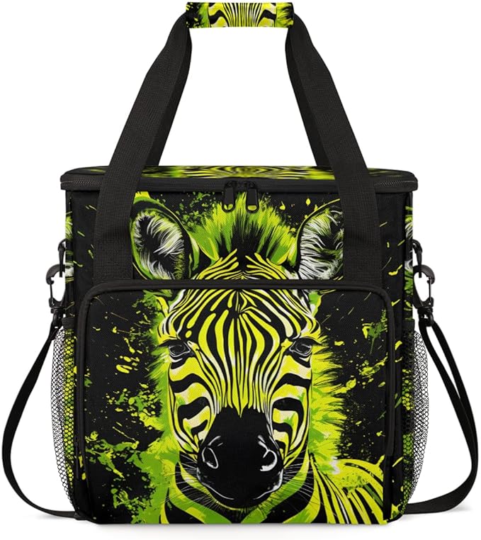 Neon Zebra Coffee Maker Carrying Bag Portable Travel Storage Tote Bag Compatible with K-Mini or K-Mini Plus Single Serve Coffee Brewer Carrying Case with Multiple Pockets &amp Shoulder Strap