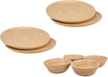 LEXA 8-Piece Handcrafted Bamboo Plate &amp Bowl Set Four 12” Serving Plates and Four 8” Bowls Spun Bamboo Dinnerware for Everyday Meals Entertaining &amp Home Décor (Natural)