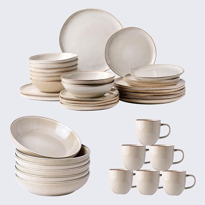 AmorArc Ceramic Dinnerware SetsHandmade Reactive Glaze Plates and Bowls SetsHighly Chip and Crack Resistant | Dishwasher &amp Microwave Safe Dishes Set Service for 4 (30pc)