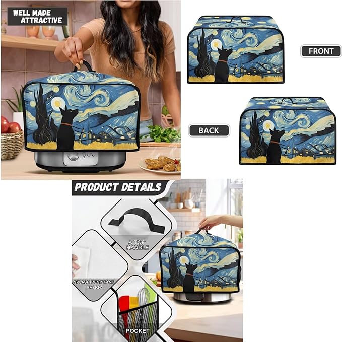 Starry Night Dog Reusable Toaster Cover Juicer Blender Cover Slow Cooker Cover Set Crock Pot Cover Bread Machine Dust Cover Fits for Most Standard 4 Slice ToastersHome Decoration (Blue)