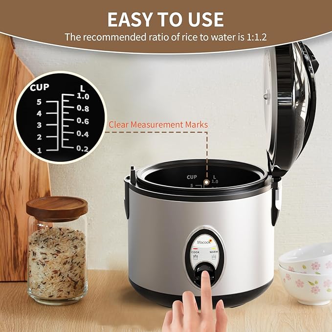 Stainless Steel Rice Cooker with Steamer 4-Cup Uncooked (1.0L)/8-Cup Cooked Electric Grain &amp Vegetable Cooker Auto Keep Warm for Oatmeal Soups &amp Multicooking