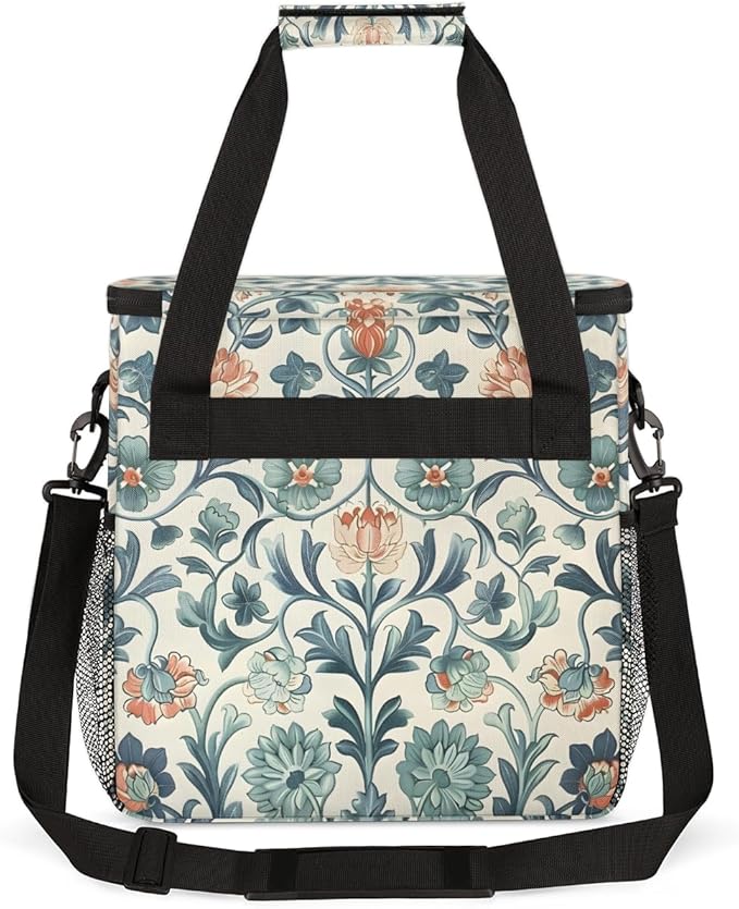 Exquisite Flowers Coffee Maker Carrying Bag Portable Travel Storage Tote Bag Compatible with K-Mini or K-Mini Plus Single Serve Coffee Brewer Carrying Case with Multiple Pockets &amp Shoulder Strap