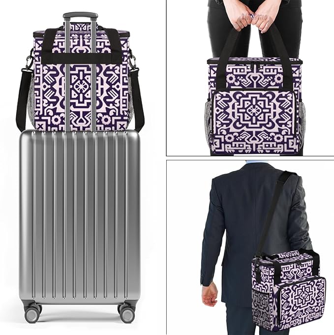 Geometry Aztec Pattern Coffee Maker Carrying Bag Vintage Mandala Travel Storage Bag Compatible with K-Mini or K-Mini Plus Single Serve Coffee Brewer Carrying Case with Pockets &amp Shoulder Strap
