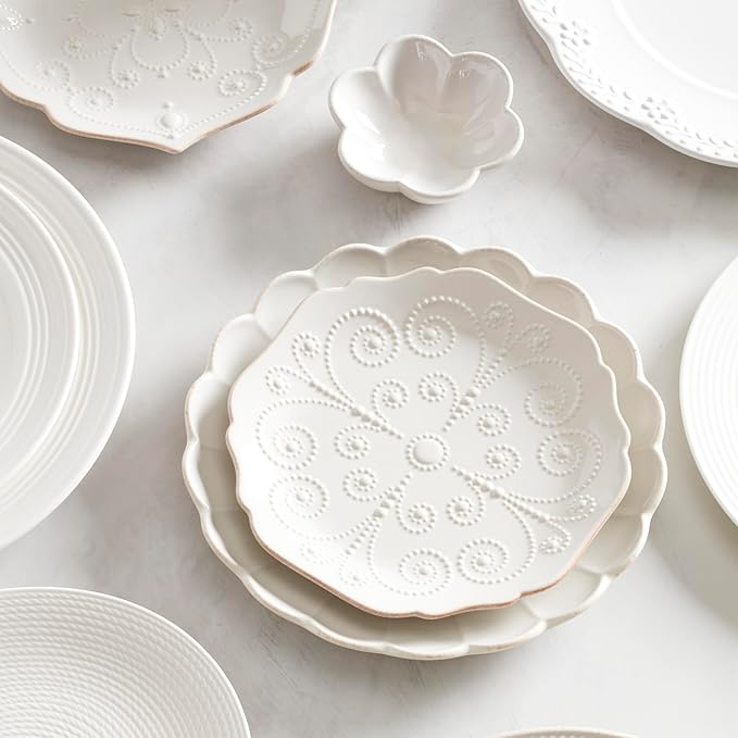 Lenox Dinnerware Set French Perle Scallop 4-Piece Place Setting Service For 1 Dinnerware Set Stoneware Includes Plates Bowl and Mug Dishwasher And Microwave Safe Dish Set (White 4 Piece)