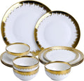 12 Pieces Plates and Bowls SetsPorcelain Round Dinner Plates Dishes Set with Gold Rim for 4 White bone china Plates and Bowls Dishwasher Safe and Scratch Resistant Luxury Tableware Set