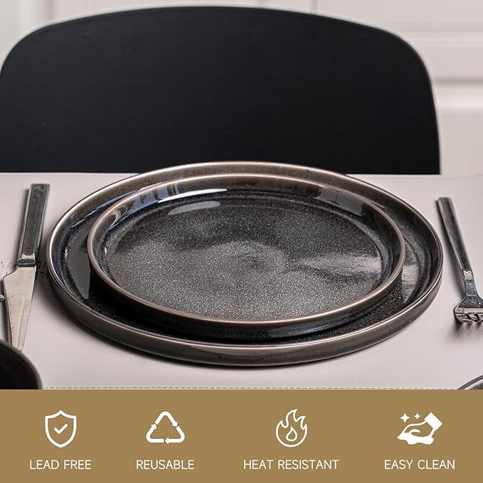 Dinnerware Sets for 4 ceramics Plates and Bowls Set 12-Piece Modern Stoneware Dinnerware – Chip Resistant Non-Toxic Dishwasher and Microwave Safe Tableware Black