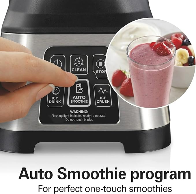 Electronic Countertop Blender with Auto Smoothie Program 48 oz Glass Jar 850W Peak Power Multi-Function Touch Controls