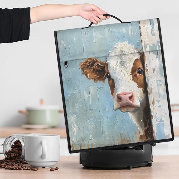 Kitchen Aid Mixer Cover Oil Painting Funny Cows Stand Mixer Cover Compatible with 6-8 Quarts Stand Mixers Dust Covers with Zipper Pocket Foldable Washable Kitchen Aid Organizer Bag