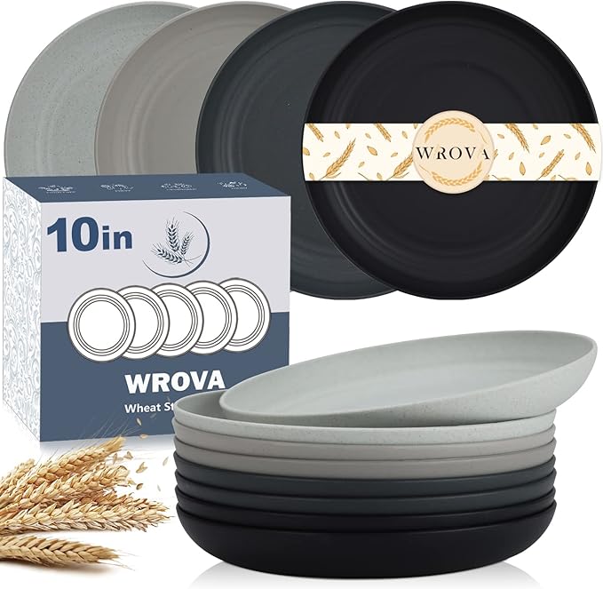 Wrova wheat straw bowls and plates bundle with cups - unbreakable dinnerware sets of 22 - Classic series