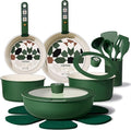 CAROTE 19Pcs Ceramic Cookware Set Pots and Pans Set Non stick Non Toxic Cookware Detachable Handle Kitchen Cooking Set - Induction Cookware Dishwasher/Oven Safe PFAS Free Green
