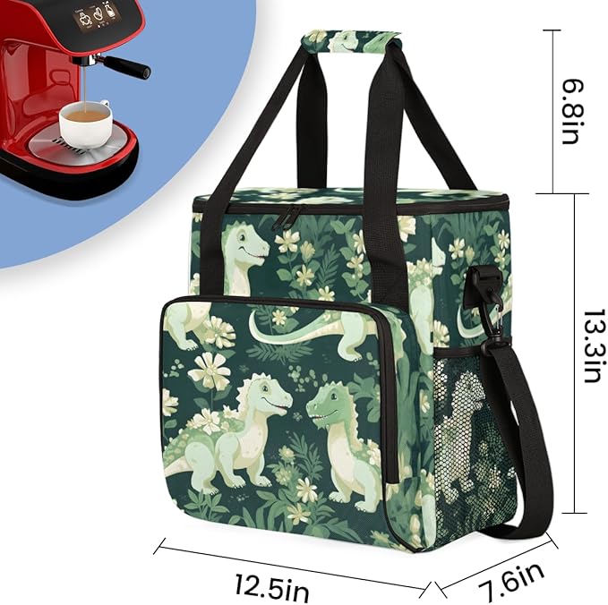 Cute Dinosaur Coffee Maker Carrying Bag Cartoon Dinosaur Travel Storage Bag Compatible with K-Mini or K-Mini Plus Single Serve Coffee Brewer Carrying Case with Multiple Pockets &amp Shoulder Strap
