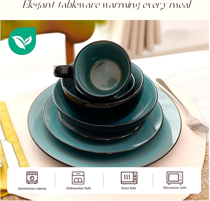 Stoneware Sonoma 56pc Dinnerware Set Black + Speckled Spin Wash Turquoise