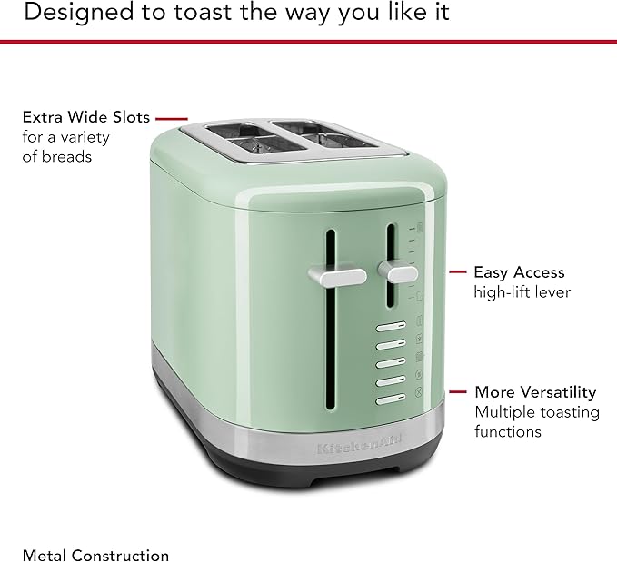 KitchenAid 2 Slice Automatic Toaster with Extra Wide Slots KMT2109PT Pistachio
