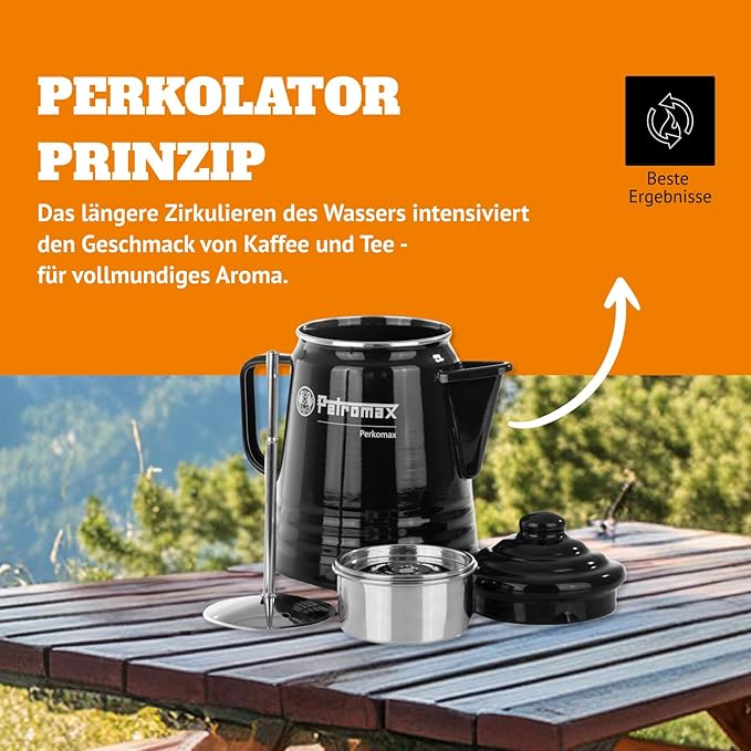 Petromax Tea and Coffee Percolator Use Indoor/Outdoors for Home Kitchen or Campfire Enameled Steel Coffee and Tea Pot Brews to Your Taste 5-6 Cup Capacity